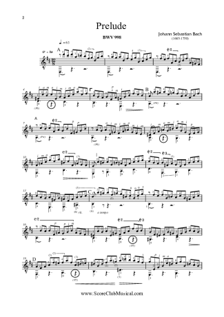 Bach Preludio BWV 998 score for Acoustic Guitar