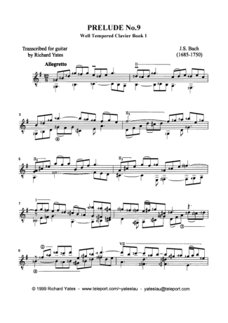 Bach Preludio No 9 score for Acoustic Guitar