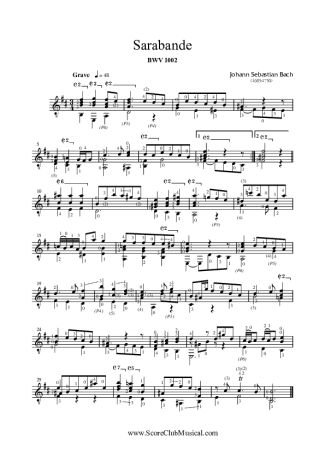 Bach Preludio Nr 9 BWV 1002 score for Acoustic Guitar
