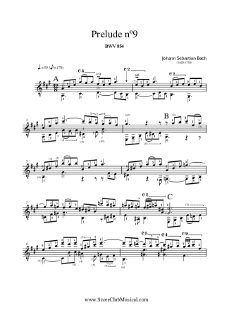 Bach Preludio Nr 9 BWV 854 (O Cravo Bem Temperado Vol. 1) score for Acoustic Guitar