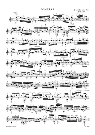 Bach Sonata I score for Acoustic Guitar