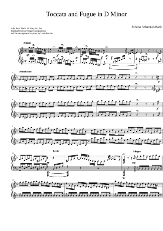 Bach Toccata And Fugue In D Minor score for Piano