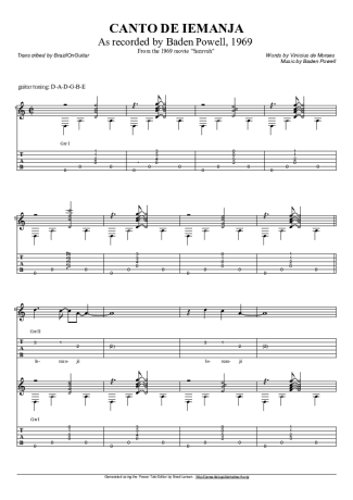 Baden Powell - Canto De Iemanja - Sheet Music For Acoustic Guitar