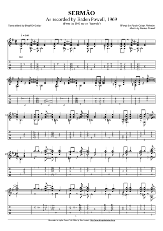 Baden Powell Sermão score for Acoustic Guitar