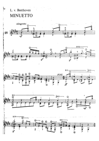 Beethoven Minuetto score for Acoustic Guitar