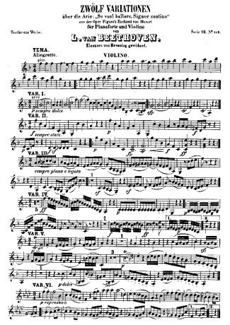 Beethoven Mozart Variations score for Violin