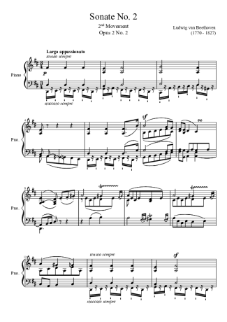 Beethoven Sonata No 2 2nd Movement score for Piano