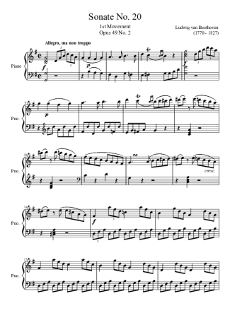 Beethoven Sonata No 20 1st Movement score for Piano
