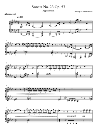 Beethoven Sonata No 23 Op 57 Appassionata score for Piano