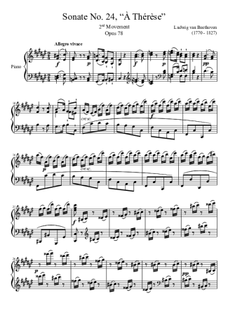 Beethoven Sonata No 24 À Thérèse 2nd Movement score for Piano