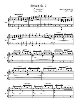Beethoven Sonata No 3 4th Movement score for Piano