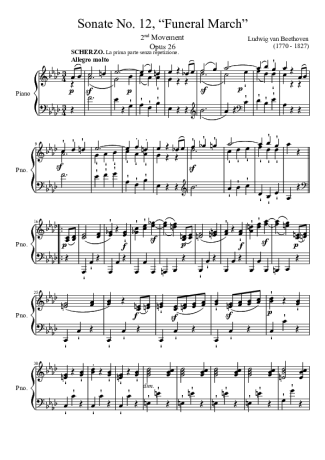Beethoven Sonata No. 12 Funeral March 2nd Movement score for Piano