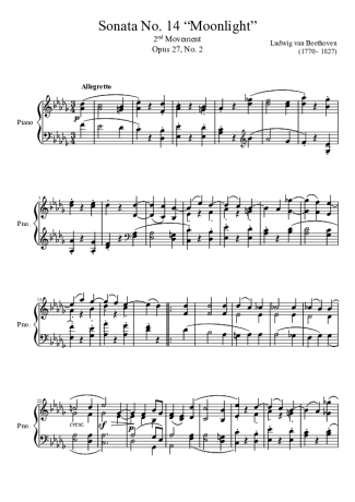 Beethoven Sonata No. 14 Moonlight 2nd Movement score for Piano