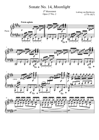 Beethoven Sonata No. 14 Moonlight 3rd Movement score for Piano