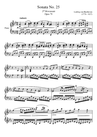 Beethoven Sonata No. 25 2nd Movement score for Piano