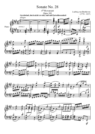 Beethoven Sonata No. 28 4th Movement score for Piano