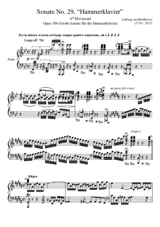 Beethoven Sonata No. 29 Hammerklavier 4th Movement score for Piano