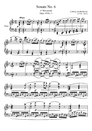 Beethoven Sonata No. 6 1st Movement score for Piano