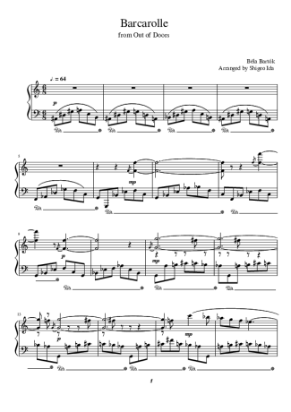 Béla Bartók Barcarolle score for Piano