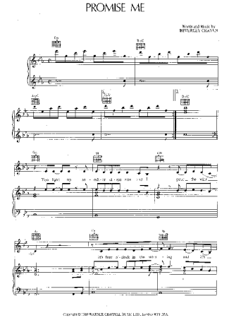 Beverley Craven Promise Me score for Piano