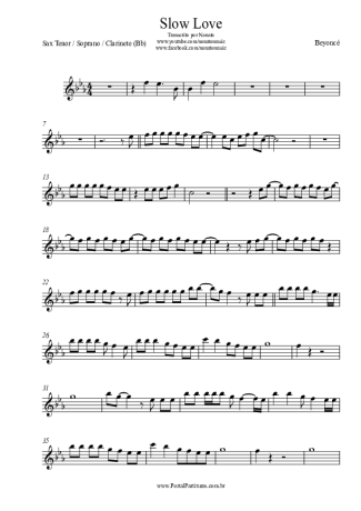 Beyoncé Slow Love score for Clarinet (Bb)
