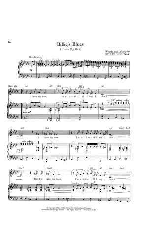 Billie Holiday Billies Blues score for Piano