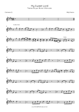 Billy Preston My Sweet Lord score for Clarinet (C)
