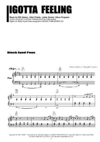 Black Eyed Peas  score for Piano
