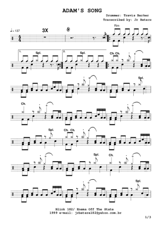 Blink 182 Adam´s Song score for Drums