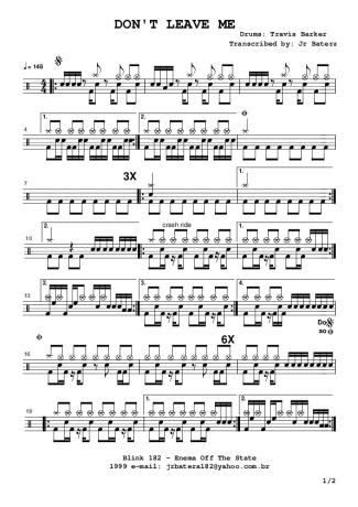 Blink 182 - Don’t Leave Me - Sheet Music For Drums