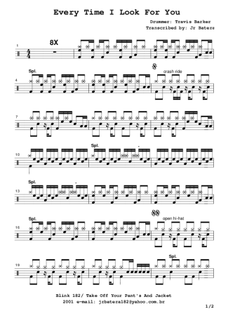 Blink 182 Every Time I Look for You score for Drums