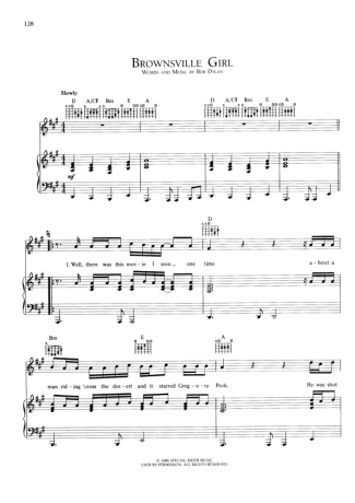 Bob Dylan Brownville Girl score for Piano