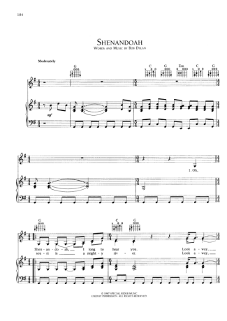 Bob Dylan Shenandoah score for Piano