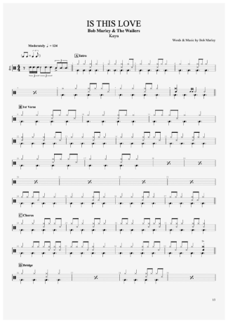 Bob Marley Is This Love score for Drums
