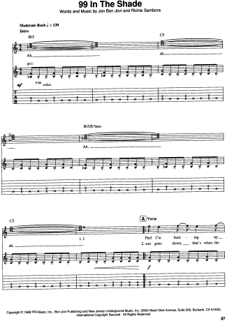 Bon Jovi 99 In The Shade score for Guitar