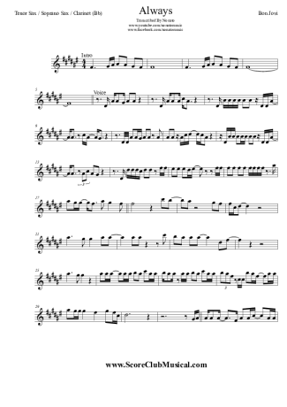Bon Jovi Always score for Tenor Saxophone Soprano (Bb)