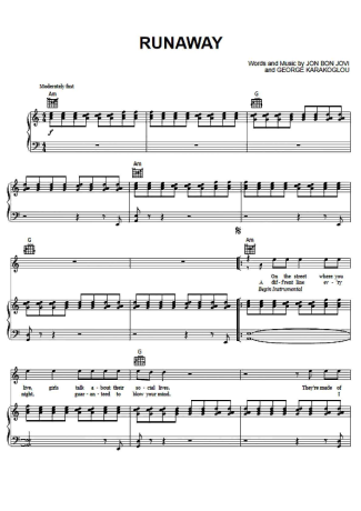 Bon Jovi Runaway score for Piano