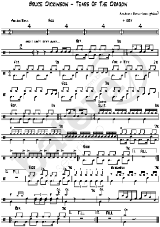 Bruce Dickinson Tears Of The Dragon score for Drums
