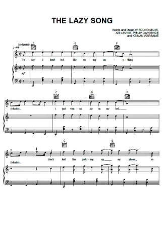 Bruno Mars The Lazy Song (V2) score for Piano