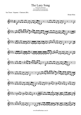 Bruno Mars The Lazy Song score for Tenor Saxophone Soprano (Bb)