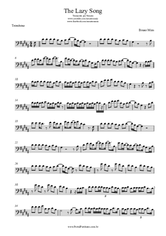Bruno Mars The Lazy Song score for Trombone