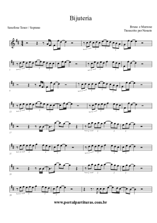 Bruno e Marrone Bijuteria score for Tenor Saxophone Soprano (Bb)