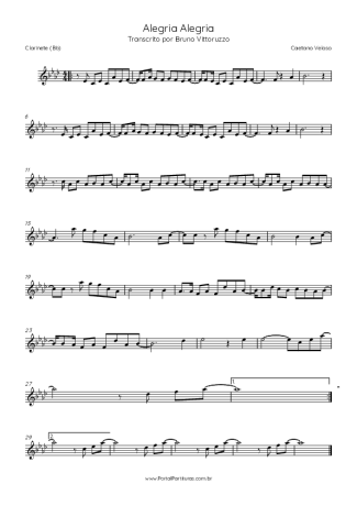 Caetano Veloso Alegria, Alegria score for Clarinet (Bb)