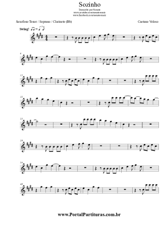 Caetano Veloso Sozinho  score for Tenor Saxophone Soprano (Bb)