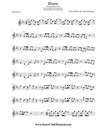 Calvin Harris Blame (ft. John Newman) score for Clarinet (C)