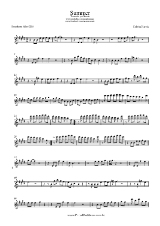 Calvin Harris Summer score for Alto Saxophone