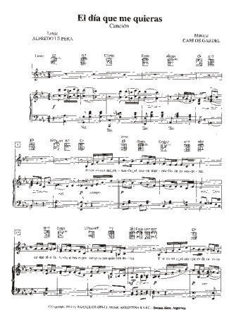 Carlos Gardel El Dia Que Me Quieras score for Piano