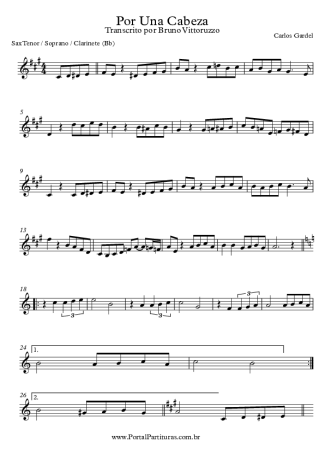 Carlos Gardel Por Una Cabeza score for Tenor Saxophone Soprano (Bb)