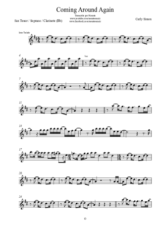 Carly Simon Coming Around Again score for Tenor Saxophone Soprano (Bb)