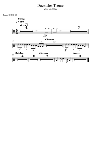 Cartoon Music Ducktales Theme (drums 2) score for Drums